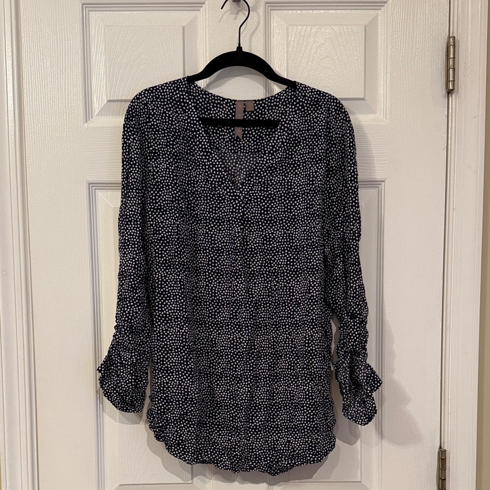 Women's Navy and White Polka Dot Top